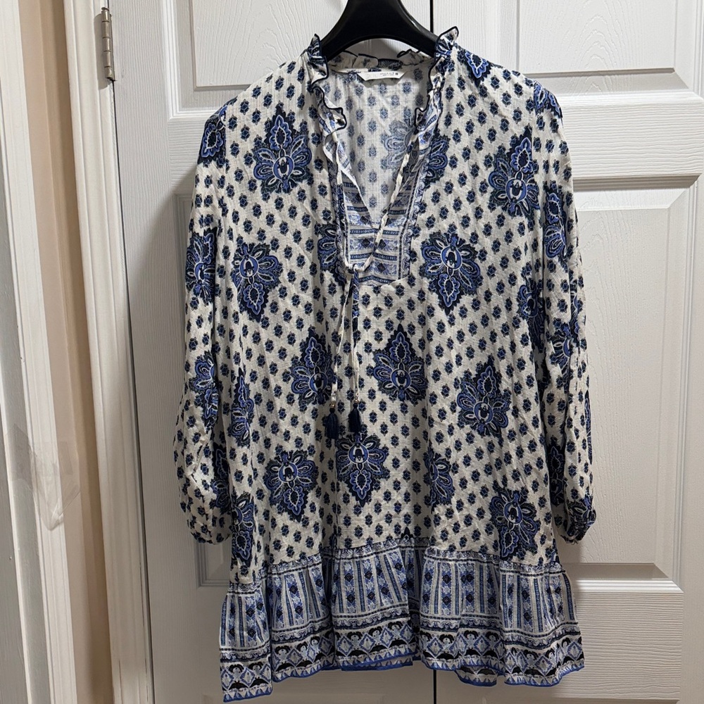 Zara Blue and White Floral Dress  cotton gauze material